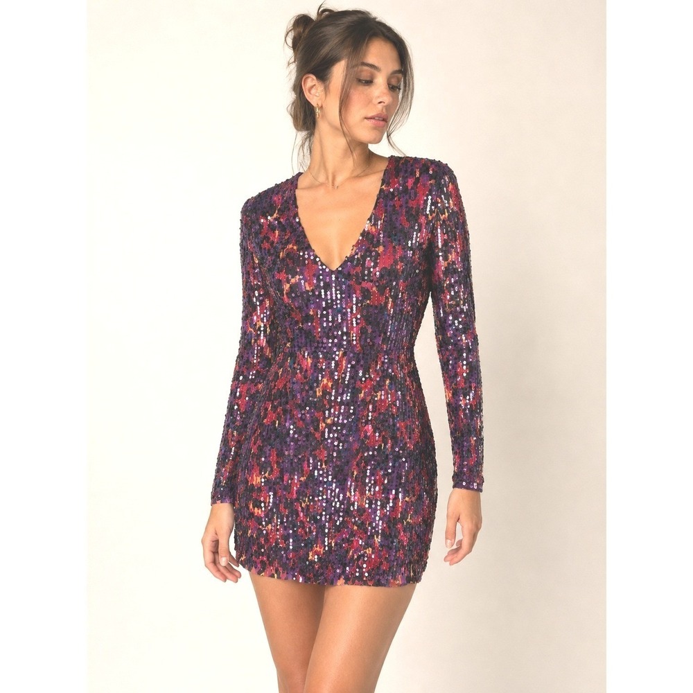 French Connection Women Sequin Mini Dress 4 Purple Red Party Cocktail Club